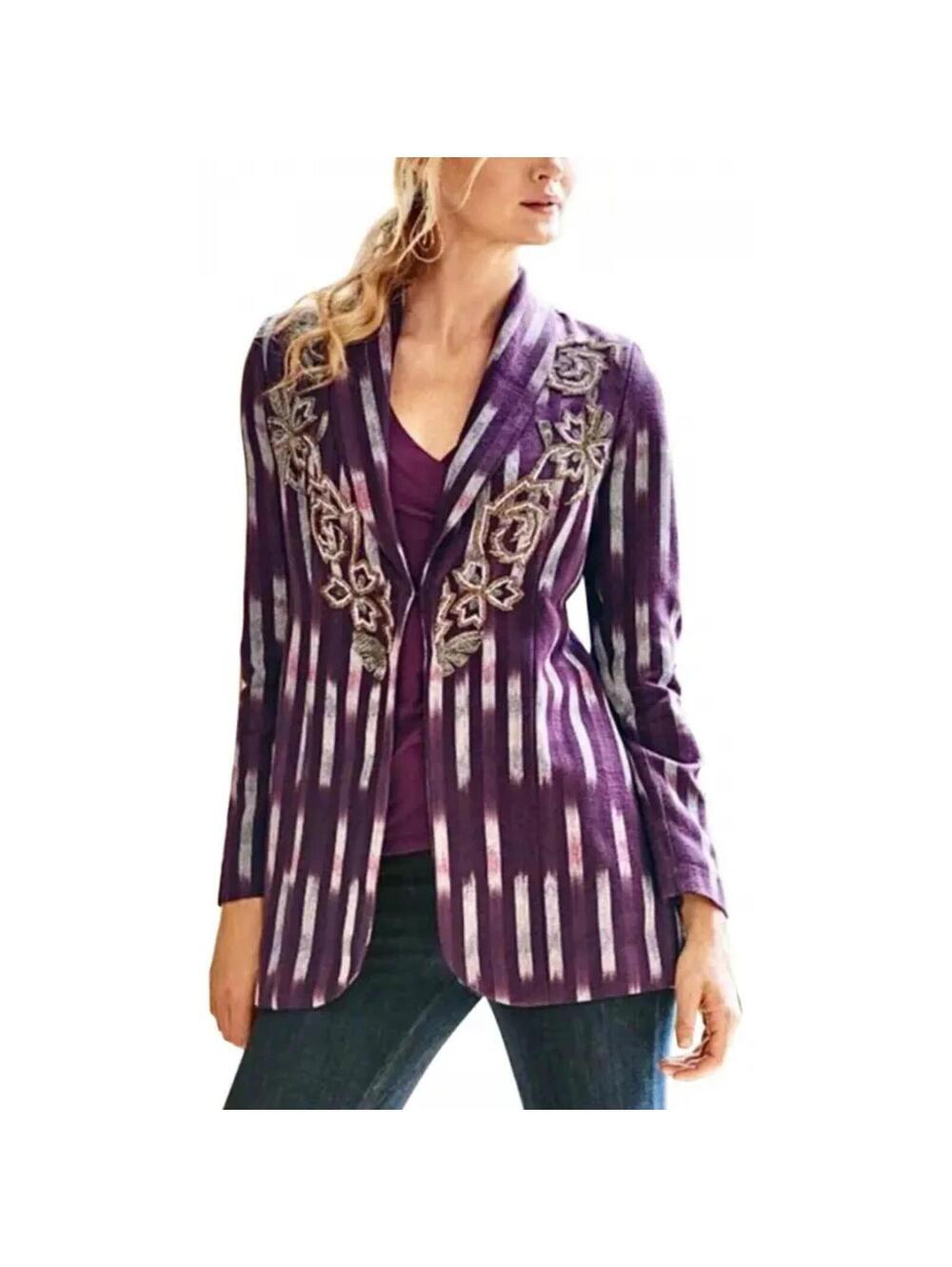 NWOT Soft Surroundings Purple Blazer bling unique cotton rayon L